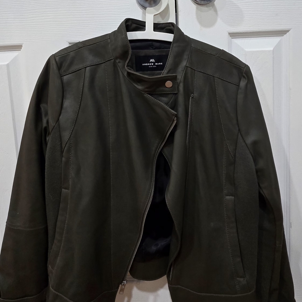 Andrew Marc Olive Green Asymmetrical Moto Jacket
